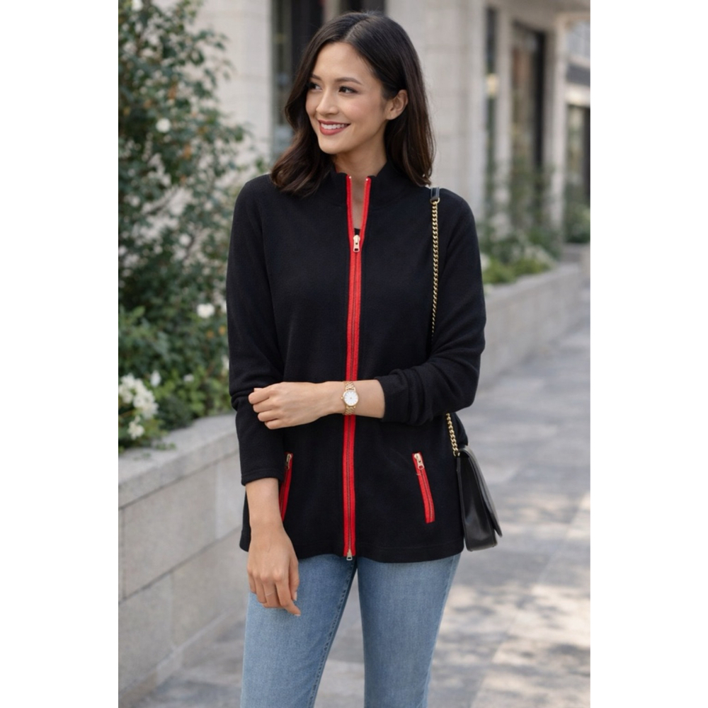 Women's Chico's Black & Red Zip Up Sweater, Size 2 (L)